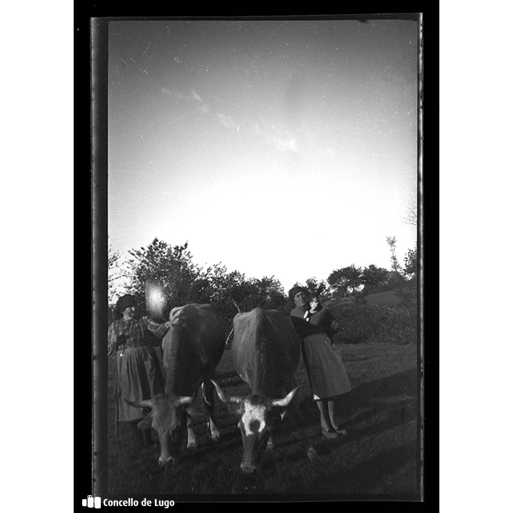 Escenas rurais. Retrato de dúas mulleres con vacas