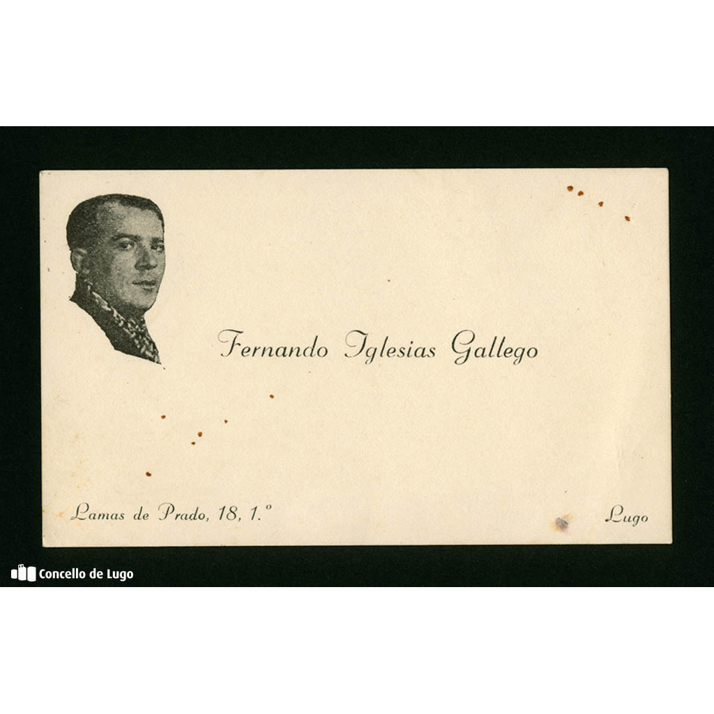 Tarxeta de visita con retrato de Fernando Iglesias Gallego