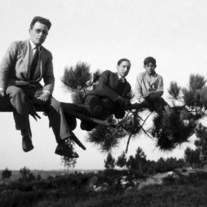 Grupo de Desiderio y un hermano del Escopeta en un bosque de pin